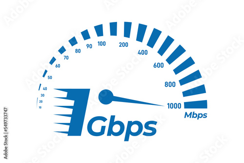 Speedometer 1Gbps Internet speed vector illustration.