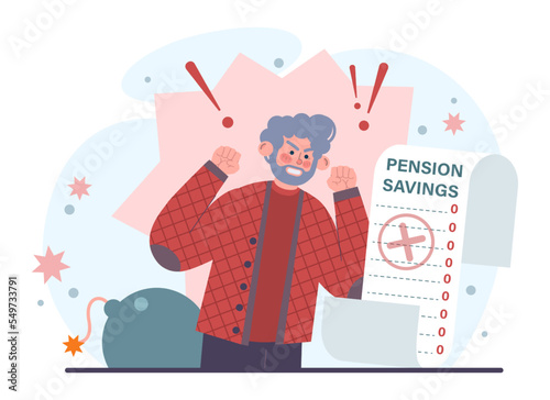 Retirement savings. Future pension plan. Senior character lost money