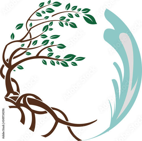 illustration of mangrove trees and sea water in a circle