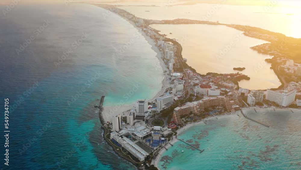Cancun, Mexico. A hotel zone and public beach aerial view