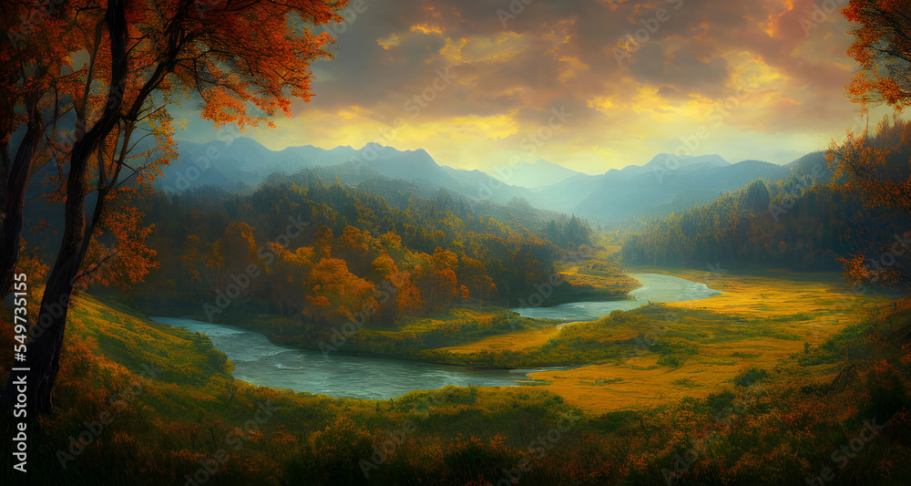 Digital Illustration Mystical Misty Forest Painting