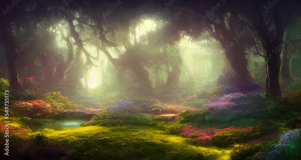 Digital Illustration Mystical Misty Forest Painting