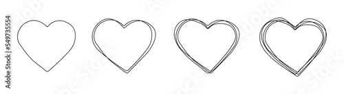 Heart line art drawing.Hand drawn heart isolated on white background.Heart sketch doodle.One line hearts.Love symbol collection continuous line.