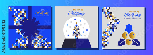 Merry Christmas and Happy New Year! 3 corporate, New Year design templates with pattern and New Year elements. Good for greetings, invitations and social media.