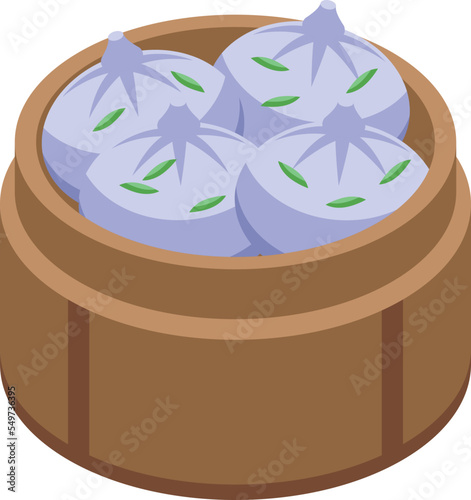 Baozi basket icon isometric vector. Dumpling food. Chinese bun