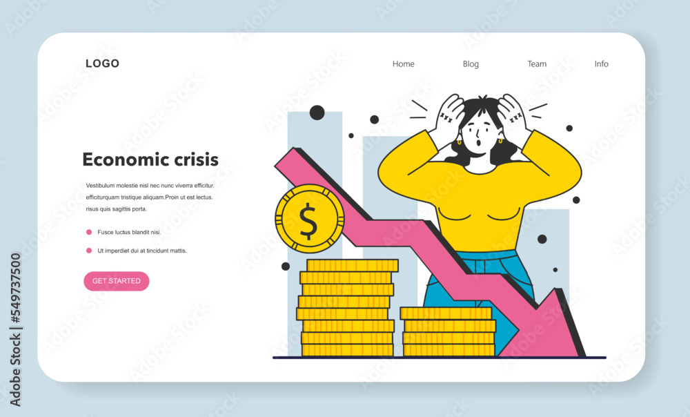 Fototapeta premium Economic crisis as a financial inflation cause web banner or landing page.