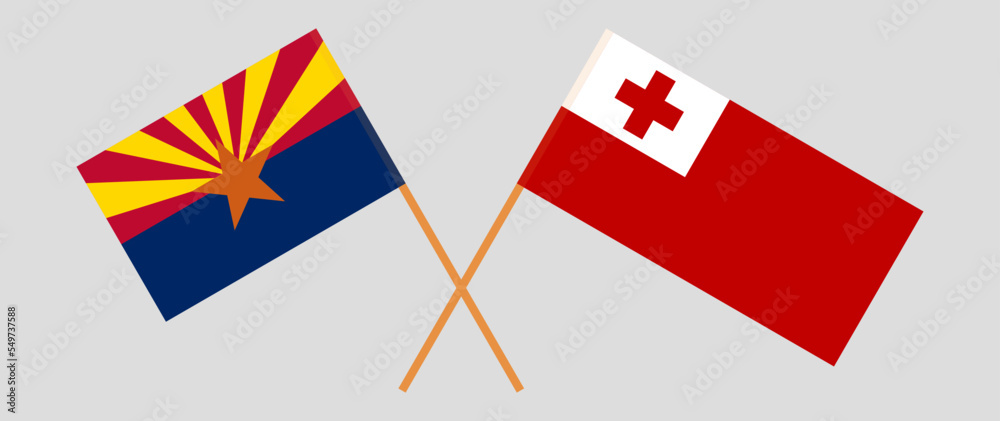 Crossed flags of the State of Arizona and Tonga. Official colors. Correct proportion
