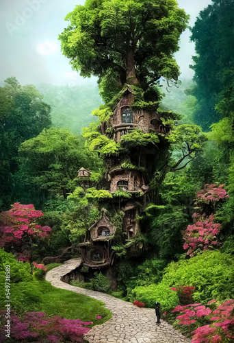 a tree house in a cool forest and can enjoy the view directly.