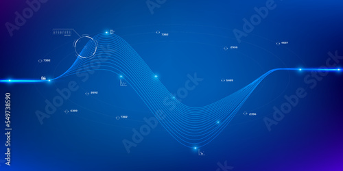 HUD telecommunication oval transmission wave network vector. Futuristic dynamic waveform data complexity background