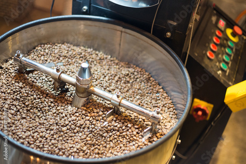 coffee beans roasting in machine