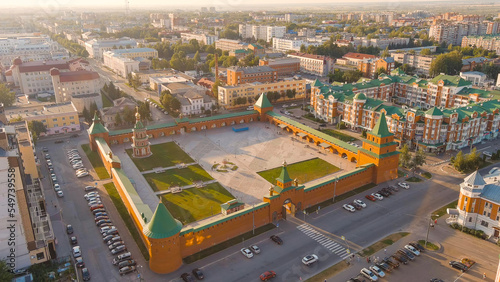 Yoshkar-Ola, Russia. Cathedral of the Resurrection of Christ. Tsarevokokshaysky Kremlin. City Center During Sunset, Aerial View