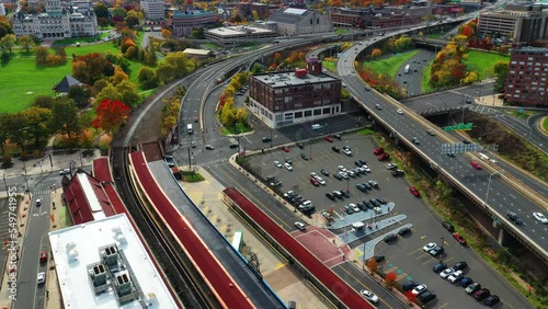 Aerial hyperlapse of downtown Hartford, Connecticut, United States 4K