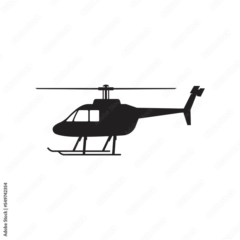 Black helicopter vector icon on white background Black helicopter vector icon on white background