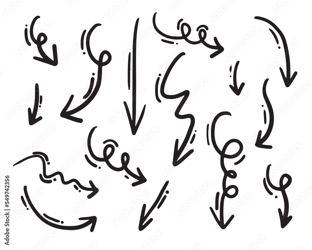 Hand drawn arrows isolated on white background.Vector illustration. Hand drawn arrows isolated on white background.Vector illustration.
