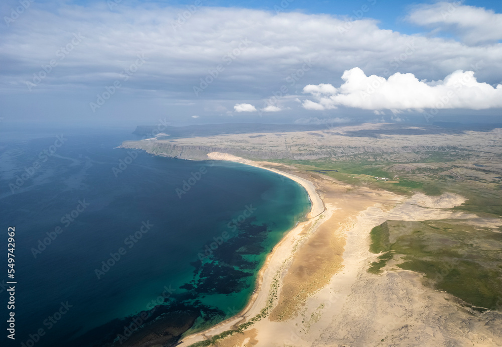 Aerial view of the coastline at Breidavik beach in Iceland. Aerial view of the coastline at Breidavik beach in Iceland.