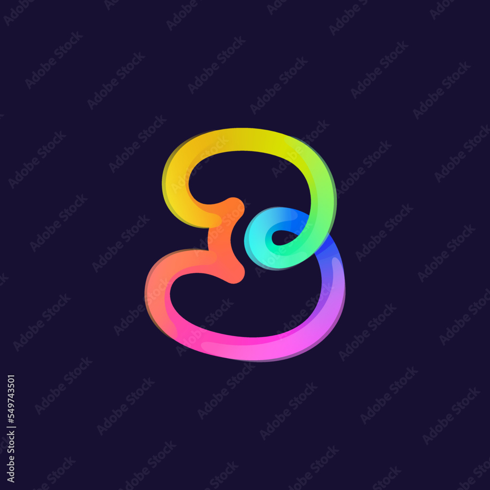 Number three logo. Rainbow gradient one line icon. Overlapping multicolor emblem with glossy shine. Number three logo. Rainbow gradient one line icon. Overlapping multicolor emblem with glossy shine.
