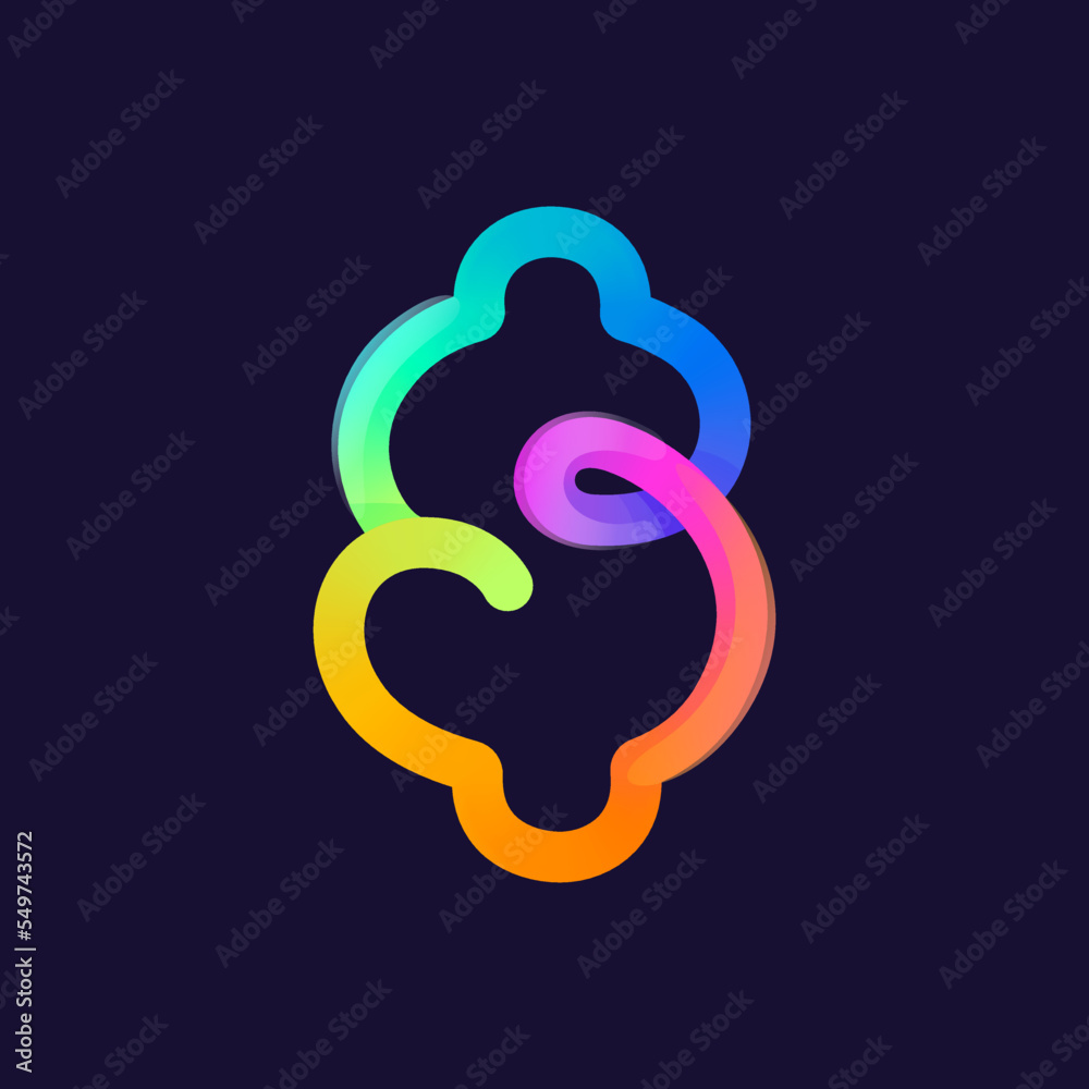 Fototapeta premium Dollar sign logo. Rainbow gradient one line icon. Overlapping multicolor emblem with glossy shine.