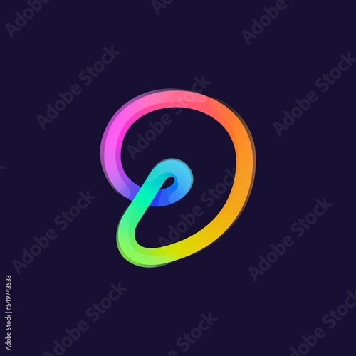 Number nine logo. Rainbow gradient one line icon. Overlapping multicolor emblem with glossy shine.