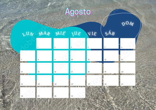 Calendario año 2023 mes de Agosto. Calendario de naturaleza. Plantilla de calendario planificador. Tamaño de papel	