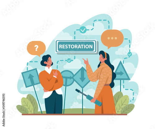 Restoration concept. Post crisis growth or recovery. Process