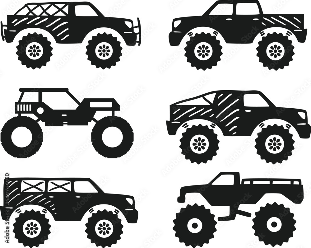 Car monster truck Collections isolated vector Silhouette