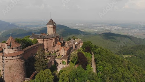 Aerial view of the Haut-Koenigsburg castle in the Vosges mountains. Main tourist attraction of Alsace, France. photo