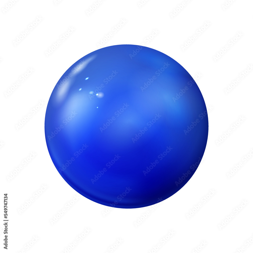 Glossy blue 3d bubble or sphere, ball. Gloss mock up of clean realistic orb, icon. Figure circle form. Isolated vector illustration.
