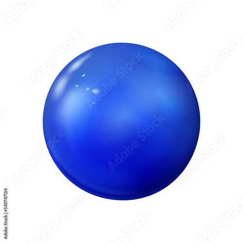 Glossy blue 3d bubble or sphere, ball. Gloss mock up of clean realistic orb, icon. Figure circle form. Isolated vector illustration.