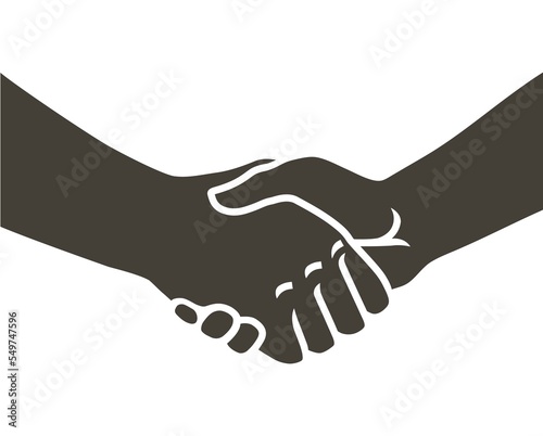 Two hands shaking each other. Partners handshake. Hands holding one another gesture of contract agreement, friendship. Logo icon sign. Vector line sketch illustration