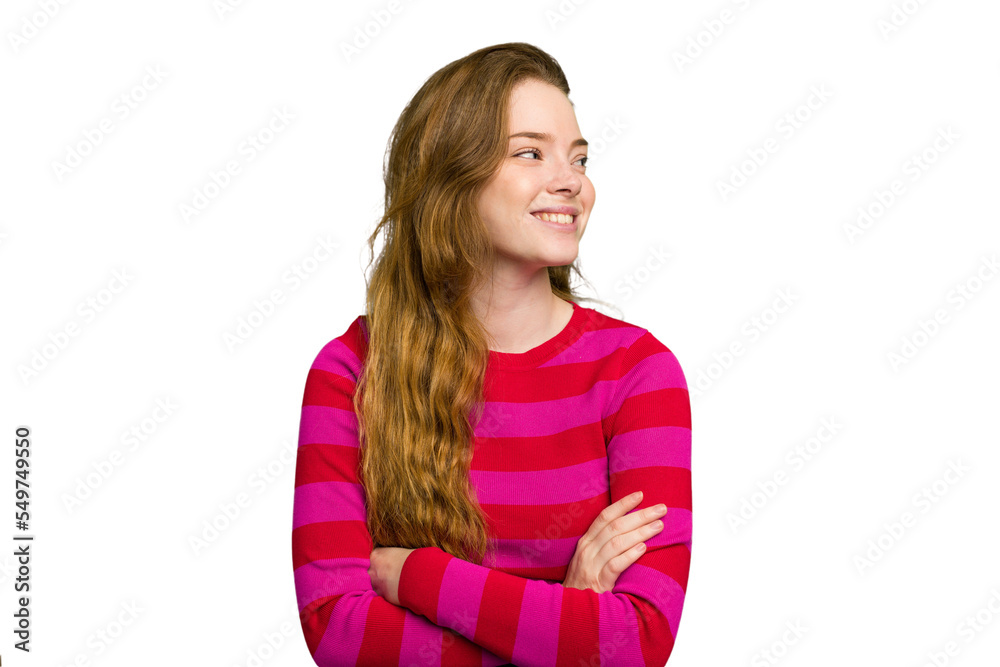 Young caucasian redhead woman isolated smiling confident with crossed arms. Young caucasian redhead woman isolated smiling confident with crossed arms.