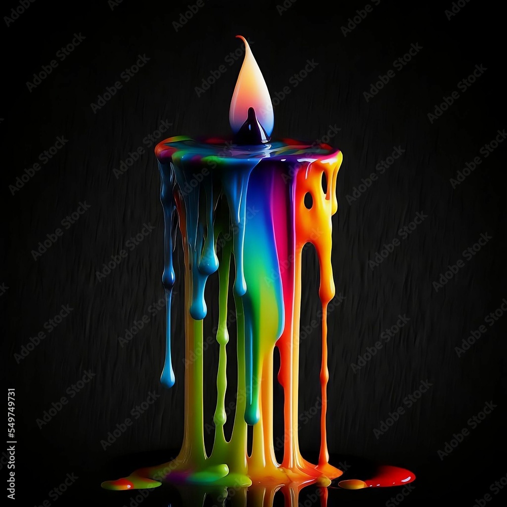 Rainbow Melting Wax Candle on Black Background