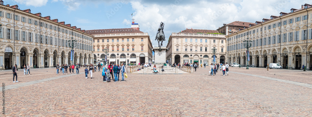 Wide angle view of San Carlo Square in Turin