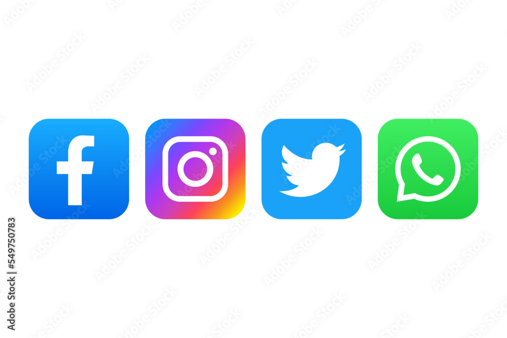 Facebook, instagram, twitter and whatsapp icon Stock Vector | Adobe Stock