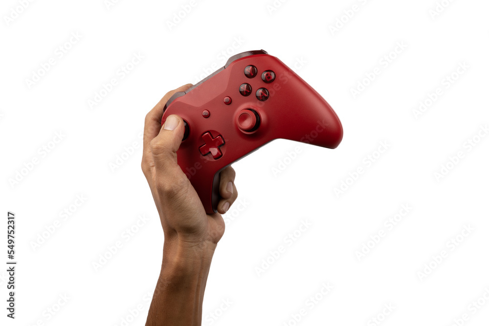 Hand holding a game controller on transparent background - obrazy, fototapety, plakaty 