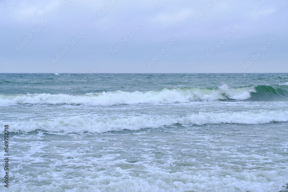 Rolling waves during storm in Baltic Sea.