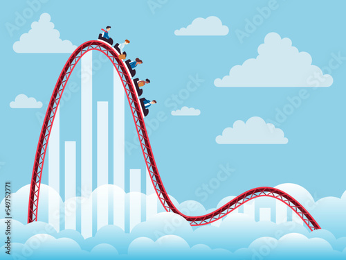 Business people on the roller coaster falling down because of bear market