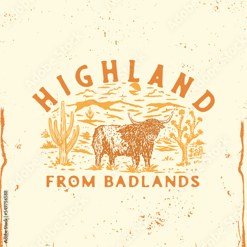 highland illustration desert graphic land design cow vintage badge t shirt