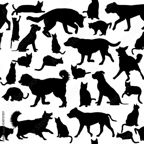 Cats and dogs silhouettes seamless background