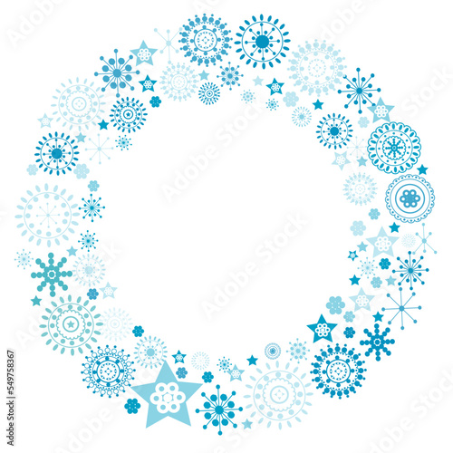 Holiday wreath with blue snowflakes and stars