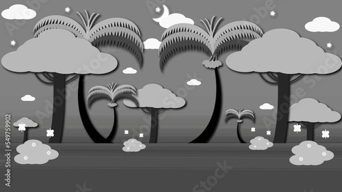 abstarct black and white background coconut trees and clouds