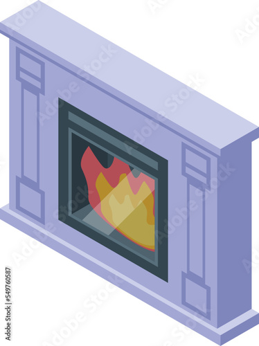 Heat furnace icon isometric vector. House fire. Steel label