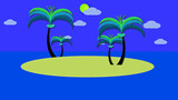 abstract tropical island with coconut trees in the night