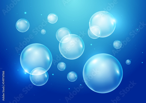 Wallpaper Mural 3d bubbles underwater on blue background. Soap bubbles vector illustration Torontodigital.ca