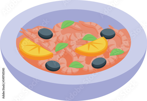 Shrimp food icon isometric vector. Portugal cuisine. Tart meal