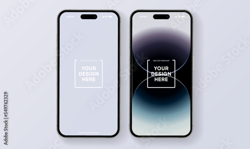 3D realistic high quality smartphone mockup with isolated background. Smart phone mockup collection. Device front view. 3D mobile phone with shadow on white background.