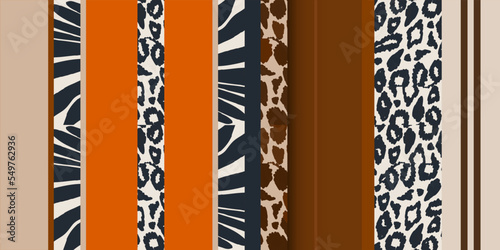 Hand drawn ethnic striped abstract pattern with leopard skin. Collage contemporary print. Fashionable template for design.