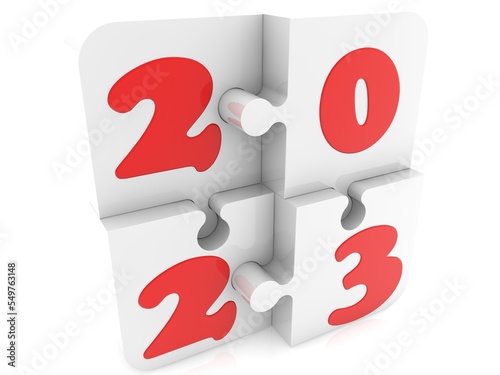 2023 concept on white puzzle pieces