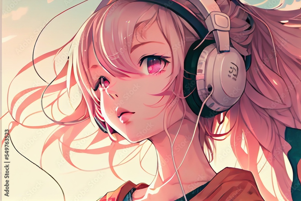 Obraz premium anime listen to music and vibe in city