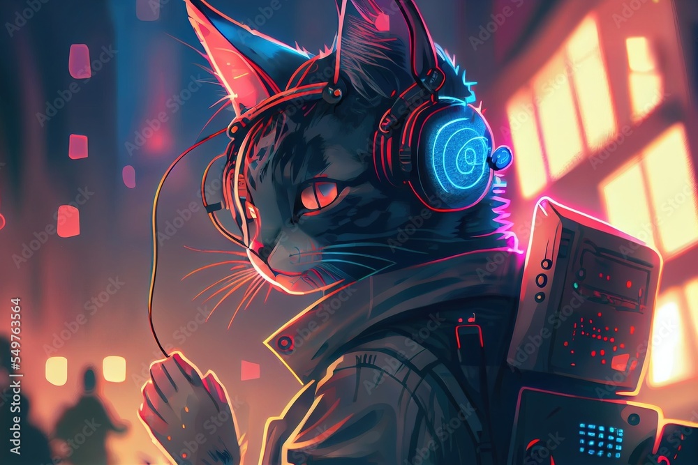 Obraz premium anime listen to music and vibe in city