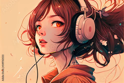 Obraz anime listen to music and vibe in city